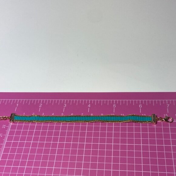 Teal and Gold loom-beaded bracelet Miyuki Delica seed beads - Picture 3 of 6